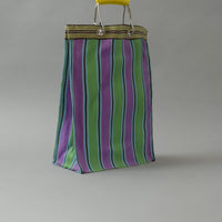SAC TOTE RAYÉ - HAUT & FIN - VERT & PURPLE - PLASTIQUE RECYCLÉ - PUEBCO
