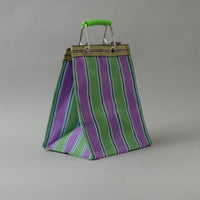 SAC TOTE RAYÉ - COMPACT & PROFOND - VERT & PURPLE - PLASTIQUE RECYCLÉ - PUEBCO