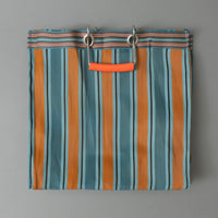 SAC TOTE RAYÉ - CARRÉ - BLEU & ORANGE - PLASTIQUE RECYCLÉ - PUEBCO