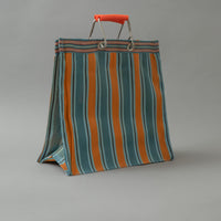 SAC TOTE RAYÉ - CARRÉ - BLEU & ORANGE - PLASTIQUE RECYCLÉ - PUEBCO