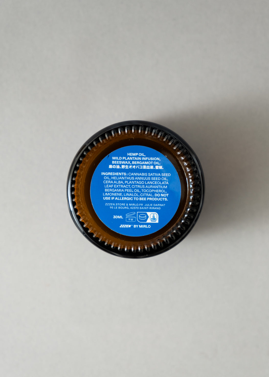 BAUME APAISANT - CALM BALM FOR ZZZEN - BERGAMOTE & HUILE DE CHANVRE - POT VERRE 30ML - MIRLO - MIRLO