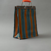 SAC TOTE RAYÉ - HAUT & FIN - BLEU & ORANGE - PLASTIQUE RECYCLÉ - PUEBCO