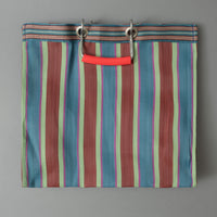 SAC TOTE RAYÉ - CARRÉ - ROUGE & BLEU - PLASTIQUE RECYCLÉ - PUEBCO